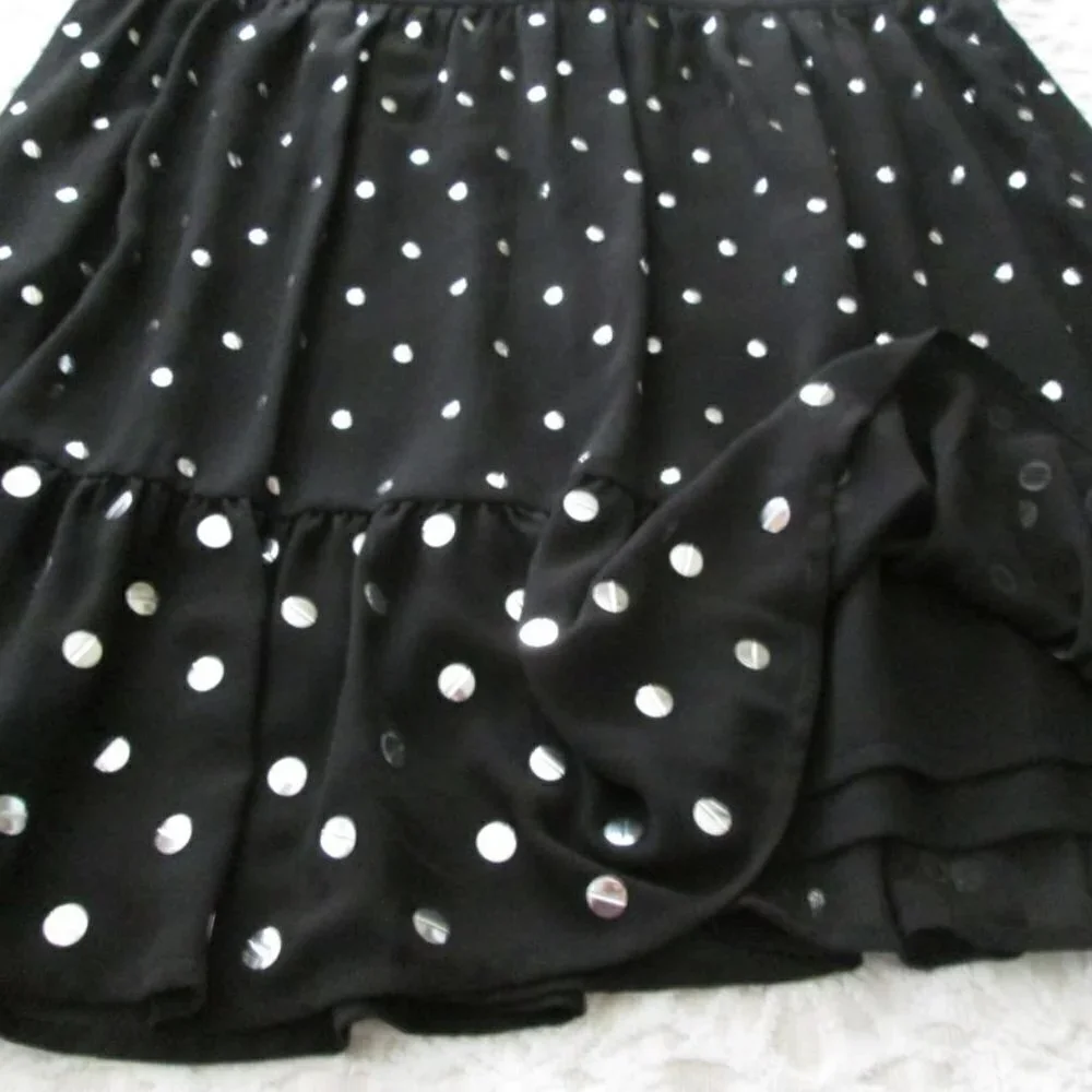 Michael kors Polka Dot Print Skirt- Silver Snap Embellishments-Large-Black-NWT - Picture 9 of 13